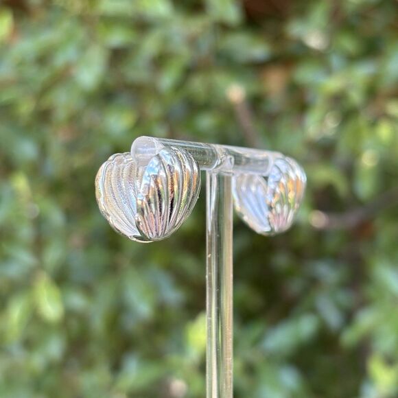 New Sterling Silver Scallop Shell Clip On Earrings Two-Piece 925 Hinged Design - Picture 4 of 11